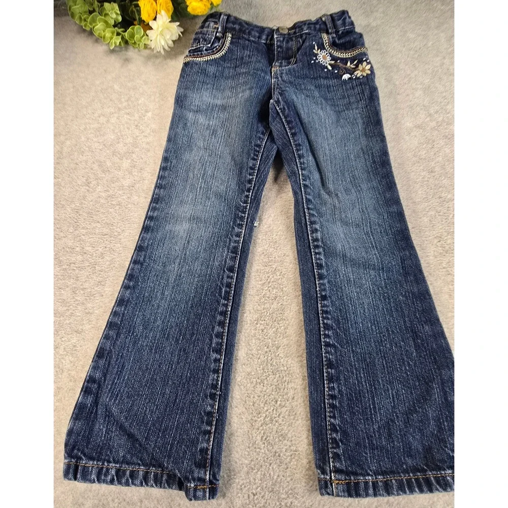 Genuine Kids by OshKosh Girls 5T Dark Wash Floral Embroidered Flare Jeans Target
